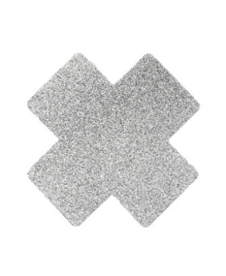 Paire de cache tétons adhésifs croix pailletée blanc 